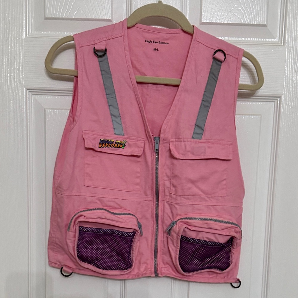 Kids Pink Explorer Vest with Reflective Strips m/l